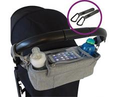 BTR Buggy und Kinderwagen Organizer, Exklusive Smartphone-Tasche und Handy Halter & wasserfester Regenschutz. PLUS 2 Kinderwagen Clips. Unverzichtbares Kinderwagen-Zubehör
