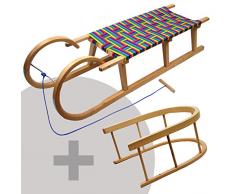 BambiniWelt24 BAMBINIWELT Hörnerschlitten mit Rückenlehne und Zugseil, Sitzfläche aus Kunstfasern im REGENBOGENDESIGN,120 cm