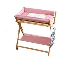 sxtylqq Kinderbett Wickeltisch Massivholz Wickeltisch Mobile Wickelstation Wickeltisch Faltbarer, höhenverstellbarer 4-Gang-Wickeltisch Wickelauflagenbezüge mit Bremsrädern