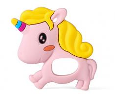 PREMYO Einhorn Beißring für Babys Kühlend - Zahnungshilfe aus Silikon BPA Frei Weich - Lindert Schmerzen beim Zahnen - Rosa