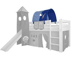 XXL Discount Tunnel für Kinderbett 100% Baumwolle Baldachin Dach Bettdach Himmel für Hochbett Spielbett Etagenbett Kinderbett (Hell Blau/Dunkel Blau, Weltraum, Natur Holzhalter)