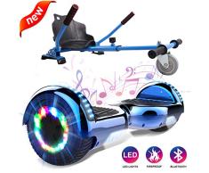 GeekMe Self Balance Elektro Scooter mit Hoverkart, Elektroroller mit Hoverboard, Balance Board + Go-Kart 6,5 Zoll mit Bluetooth-Lautsprecher, LED-Leuchten, Geschenk für Kinder, Jugendliche, Erwachsene