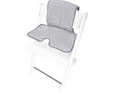 Priebes Sitzverkleinerer Simon für Treppenhochstuhl / Hochstuhleinlage mit Gurtschlitz / Sitzkissen mit flexibler Rückenlehne & Längeneinstellung / 100 % Baumwolle waschbar, Design:stars grau