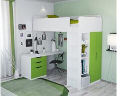 Polini Kids Kinder Etagenbett Hochbett mit Kleiderschrank Schreibtisch,1447.6