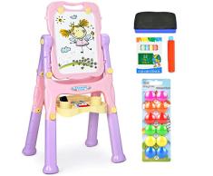 Elover Staffelei Kinder Doppelseitig Spieltafel Kindertafel Standtafel Maltafel Whiteboard/Kreidetafel Höhenverstellbar Um 360 ° drehen mit Büroklammern Kunst Staffelei für Kinder über 3 Jahre