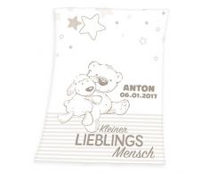 Wolimbo Flausch Babydecke mit Ihrem Wunsch-Namen und Bärchen Lieblingsmensch Motiv - personalisierte/individuelle Geschenke für Babys und Kinder zur Geburt, Taufe und Geburtstag - 75x100 cm