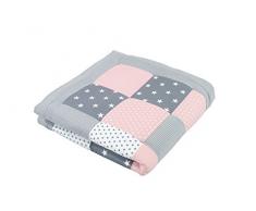 ULLENBOOM ® Baby Krabbeldecke Rosa Grau (100x100 cm Baby Kuscheldecke, ideal als Laufgittereinlage, Spieldecke, Motiv: Punkte, Sterne, Patchwork)