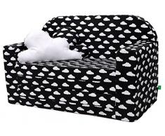 LULANDO Classic Kindersofa Kindercouch Kindersessel Sofa Bettfunktion Kindermöbel zum Schlafen und Spielen, Farbe: Wölkchen Schwarz