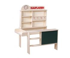 roba Kaufladen, Kinder Kaufmannsladen, inkl. Kaufladenzubehör mit elektr. Kasse, Holz natur, Verkaufsstand mit 4 Schubladen, Uhr, Tafel, Theke & Seitentheke