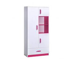 Furniture24 Schrank TRAFIKO 03, Hochschrank mit 3 Türen und Schublade für Jugendzimmer, Kinderzimmer (Weiß/Rosa)