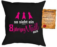 8 Geburtstag Mädchen Kissen - Kuschlekissen Kinder : so sieht ein 8 jähriges Mädl aus -- Dekokissen mit Füllung - Farbe: schwarz