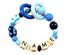 Elefantasie Premium Greifling mit Namen Holz Modell Auto blau mit Glöckchen