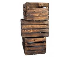 3 Set CHICCIE Vintage Holzkiste - Gebrannt - alte Obstkiste - Weinkiste - Natur Used Look (Gebrannt)