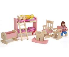 Holzpuppenhaus Kinderzimmer Set,Traditionelles Holzspielzeug für Kinder,Kinder Als Geschenk