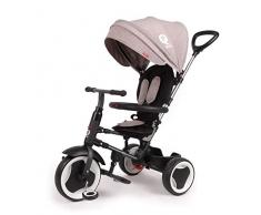 QPlay Kinder-Dreirad Rito Deluxe Grau UV-Dach, Freilauf, Lenkstange, klappbar