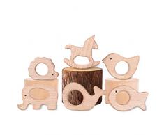 YoungRich 6 Stück Baby Holz Teether Geschenk Spielzeug Igel Elefant Vogel Delphin Goldfisch Pferd Handgefertigt Anhänger Kit DIY Kleinkind Beißring Hölzern Ring Zahnen Krankenpflege Spielzeug
