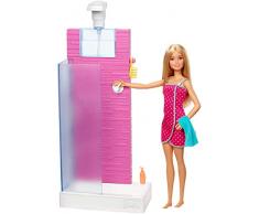 Barbie FXG51 - Deluxe Set Möbel Badezimmer und Puppe mit funktionierender Dusche, Puppen Spiezeug ab 3 Jahren