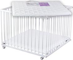 Sämann Laufgitter 100x100 Buche weiß mit Matratze | TÜV geprüft 2019 | stufenlos höhenverstellbar | Laufstall Baby | TÜV Thüringen