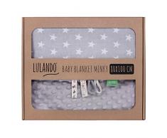 LULANDO Babydecke Kuscheldecke Krabbeldecke aus 100% Baumwolle (80x100 cm). Super weich und flauschig. Kuschelige Lieblingsdecke für Ihr Baby. Farbe: Grey - White Stars / Grey