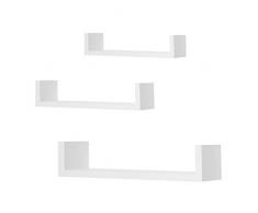 WOLTU Wandregal CD DVD Regal Bücherregal Wandboard 3er Set Retro Hängeregal, in U Form, weiß, RG9311ws