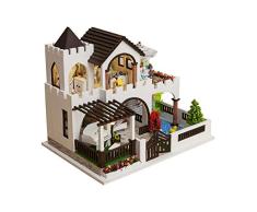 CaoQuanBaiHuoDian Kinder Bausteine Holzpuppenhaus mit Lampe Möbel Micro Fertigkeit DIY Handgefertigte Projektkit Villa Modell Kreativraum Spielzeug-Geschenk-Geschenk Lernspielzeug