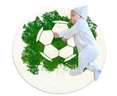 Wetia Grüner Fußball Runder Teppich für Kinder rutschfeste Außenteppiche, superweich für Wohnzimmer, Kinderzimmer, Babyzimmer, Balkon, Kreis 70cm
