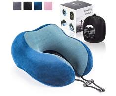 SilverRack Memory Foam Reise Nackenkissen (blau) als Nackenhörnchen - Flugzeug Kissen für erholsames und entspanntes Reisen - Praktisches Travel Pillow Reisekissen für Kinder und Erwachsene