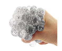 MIK Funshopping Antistress-Ball Quetschball Knetball Knautschball im Netz, für Büro oder Kindergeburtstag (XL Silber-Weiß-Glitter)