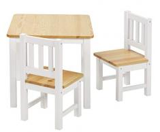 BOMI Stabile Kindersitzgruppe Amy 2 Stühle u. Tisch aus Kiefer Massiv Holz für Kleinkinder, Mädchen und Jungen Natur Weiß