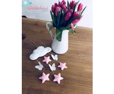 MobileWölkchen mit Sternen und Schmetterlingen, Wolken Mobile, Filz, Deko Babyzimmer Mädchen, Handmade