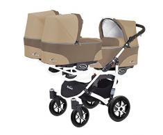 Kinderwagen für Drillinge 3 Gondeln 3 Sportsitze Trippy Kinderwagen 2in1 weißer Rahmen (braun beige 02)