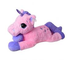 TE-Trend Riesen Einhorn XXL Kuscheltier Plüschtier Stofftier Rosa Lila 110 cm Groß Unicorn Glitzerhorn Deko Sterne Mehrfarbig
