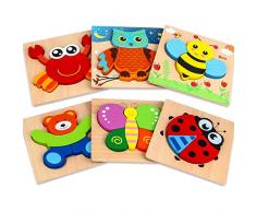 Aiduy Holzpuzzle ab 1 2 3 Jahren, 6 Stück Steckpuzzle Holz ab 1 2 Jahren Baby, Holzpuzzle für Kleinkinder Kinder