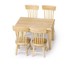 SODIAL(R) 5 Stueck Esstisch Stuhl Modell Set Puppenhaus Miniatur Moebel aus Holz 1/12