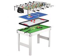 Leomark Multigame Holz Spieltisch - weiße Farbe - Tischfußball, Billard, Hockey, Tischtennis, 4in1 Multifunktionstisch Multiplayer Inkl. komplettem Zubehör, Ab 8 Jahre