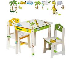 alles-meine.de GmbH 3 TLG. Set: Sitzgruppe für Kinder - aus sehr stabilen Holz - weiß - lustige Zootiere - Tisch + 2 Stühle / Kindermöbel für Jungen & Mädchen - Kindertisch -..