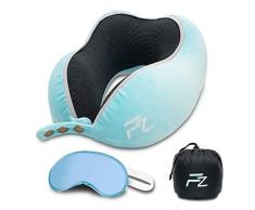 FLOWZOOM Nackenkissen Kinder Nackenhörnchen Kinder für zu Hause zum Lesen | Kinder-Reisekissen aus Memory Foam mit extra weichem Kissenbezug für Kids ab 5 J. - Comfy Kids Blau