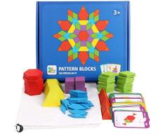 PROW® DIY Hölzern Rätsel Bretter Klassisch Tangram Spielzeug mit 155PCS Solide Holz Geometrisch Formen und 24 Referenz Anleitungen Lehrreich Spielzeug Einstellen Kind Geschenk
