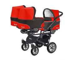 Kinderwagen für Drillinge 3 Gondeln 3 Sportsitze Trippy Kinderwagen 2in1 schwarzer Rahmen (schwarz rot 03)