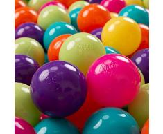 KiddyMoon 300 ∅ 7Cm Kinder Bälle Spielbälle Für Bällebad Baby Plastikbälle Made In EU, Hellgrün/Gelb/Türkis/Orange/Dunkelpink/Violett