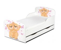Leomark Kinderbett mit Schublade mit Matratze Funktionsbett Einzelbett Liegefläche 140x70 Motiv: Die Bärchen Bettkasten