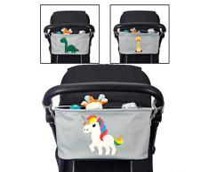 BTR Kinderwagen Organizer im Korb-Stil mit süßem Dinosaurier, Einhorn oder Giraffe in grau