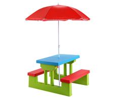 DREAMADE Kindersitzgruppe mit Sonnenschirm, Gartenmöbel für Kinder, Kinder Sitzgarnitur, Kinder Möbel Set Garten, Kinder Sitzbank draußen (Modell 1)