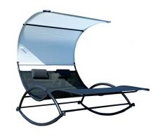 ASS Doppel Schaukelliege Sonnenliege aus atmungsaktivem Kunststoffgewebe mit Kopfpolster und Dach ergonomisch geschwungen, Ausstattung:Metall Mod. IOS