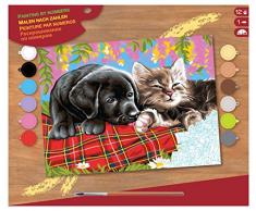 MAMMUT 8241107 - Malen nach Zahlen Senior, Hund und Katze, Komplettset mit bedruckter Malvorlage im A3 Format, 12 Acrylfarben, Pinsel und Anleitung, großes Malset ab 10 Jahre