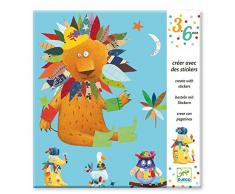 Djeco DJ08932 Kreativ Set Sticker Create Animals mit 4 Vorlagen tierischen Aufklebern, Multicolour