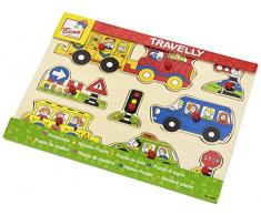 BINO 88060 | Steckpuzzle Holz, Verkehr, 9 Teile. Steckspiel aus Sperrholz mit Motiven aus dem Umfeld Fahrzeuge und Beschilderung im Verkehr. Typisches, lehrreiches Motorik-Spielzeug. 30x1,5x22,5 cm