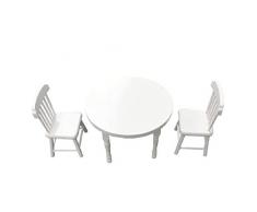 Koojawind 3 StÜCke Miniatur Esstisch Stuhl HolzmöBel Set FüR 1:12 Puppenhaus-Weiß, Puppenhaus MöBel Tisch Stuhl Miniatur Living Roomtable Kinder Spielzeug