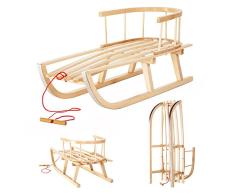 Mixpack Holzschlitten aus Buchenholz mit Rückenlehne und Zugseil für Kinder Kinderschlitten