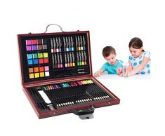 COSTWAY 80-teilig Malkoffer Malset Malkasten Malbox Wasserfarbe Buntstifte Ölpastell-Kreiden Holz